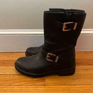 Black Leather Buckle Boots